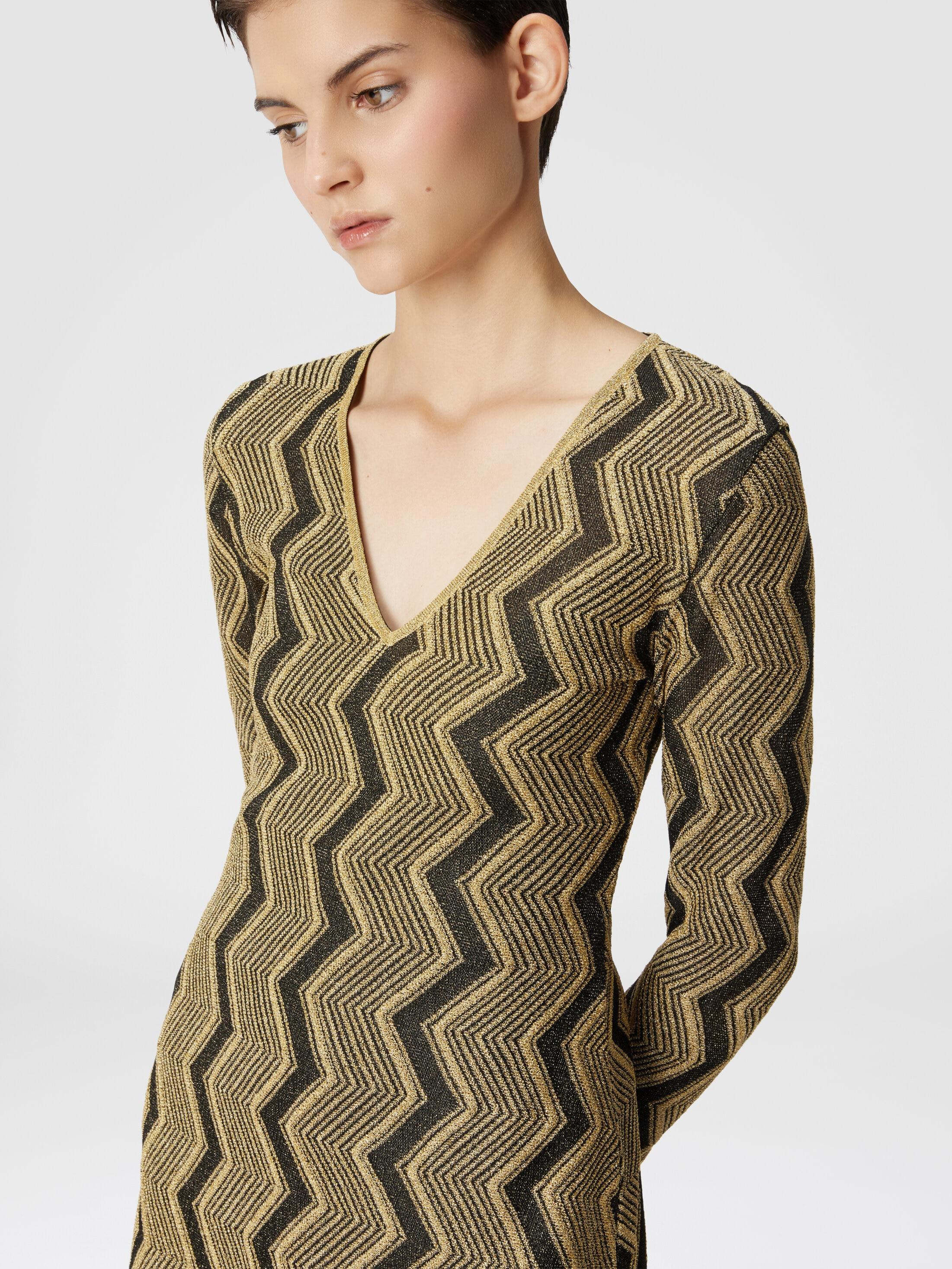 V-neck dress in lamé zig zag viscose Product Image