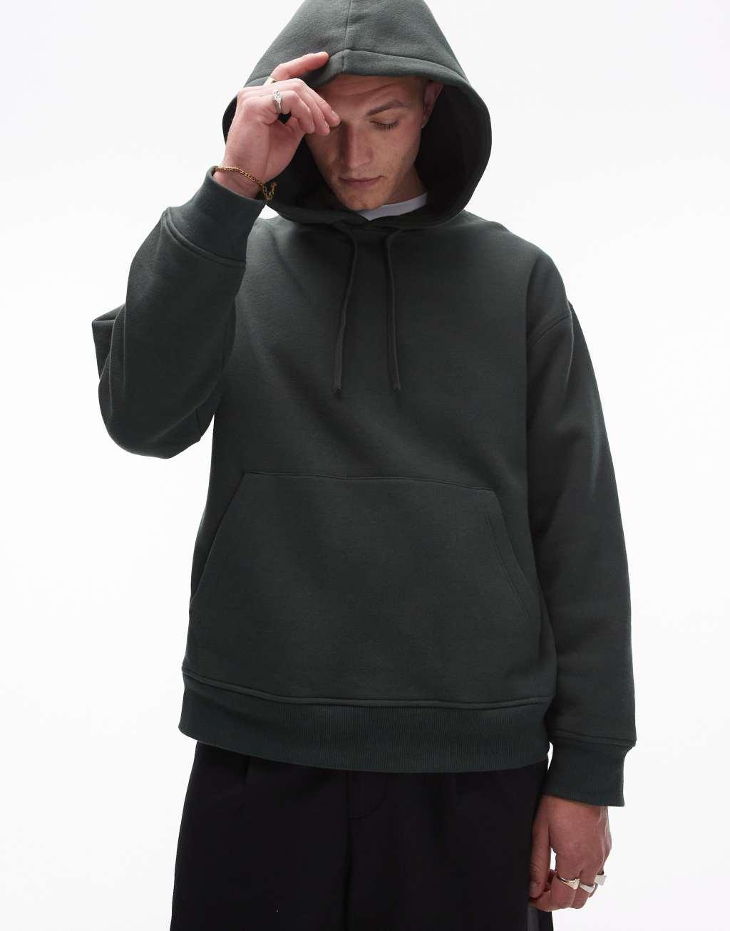 Topman oversized hoodie in dark green Product Image