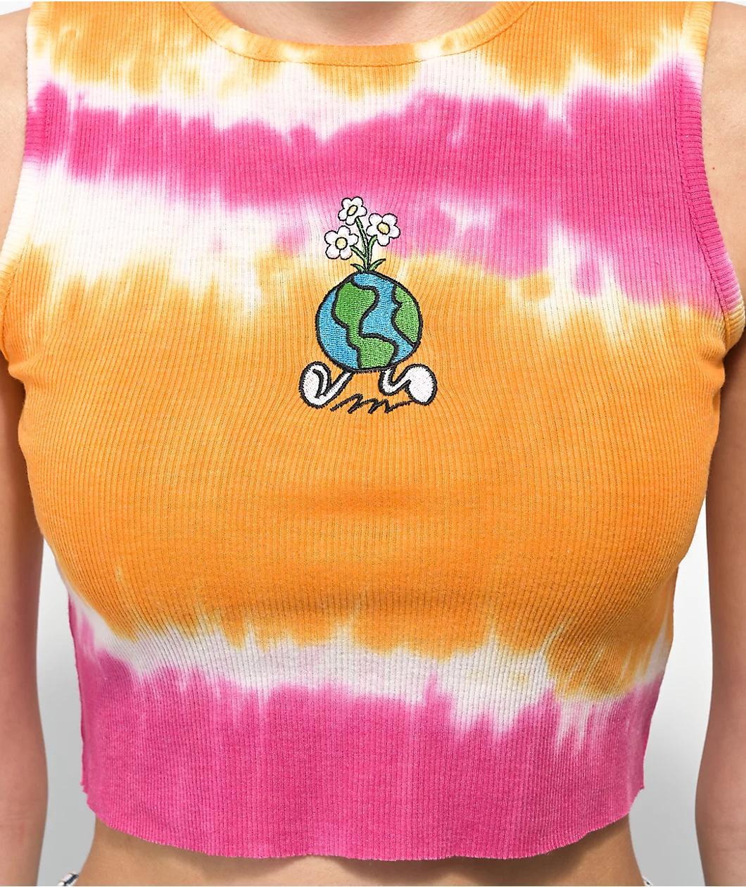 A.LAB Honey World Pink & Orange Tie Dye Crop Tank Top Product Image