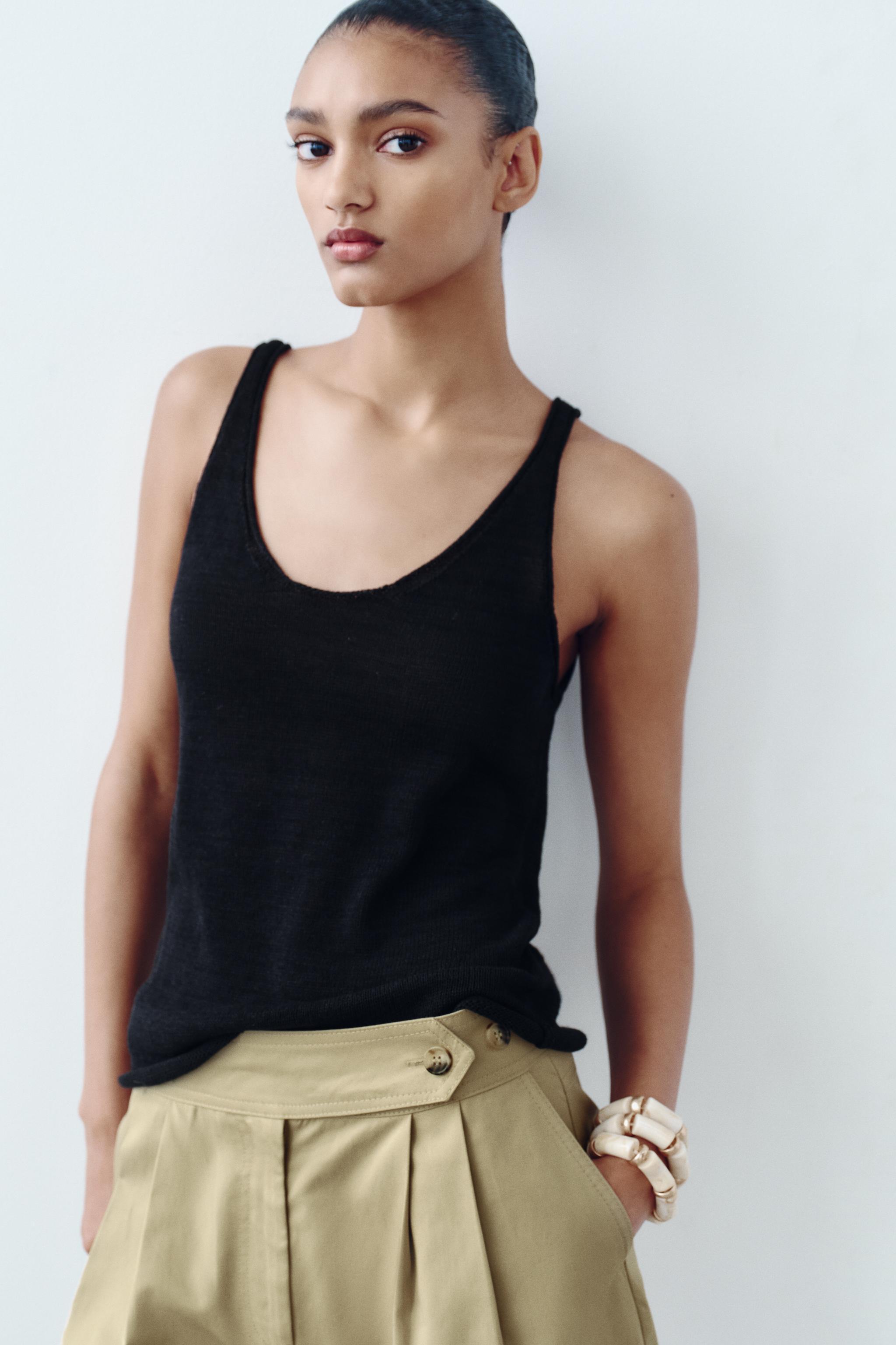 BASIC KNIT LINEN BLEND TANK TOP Product Image