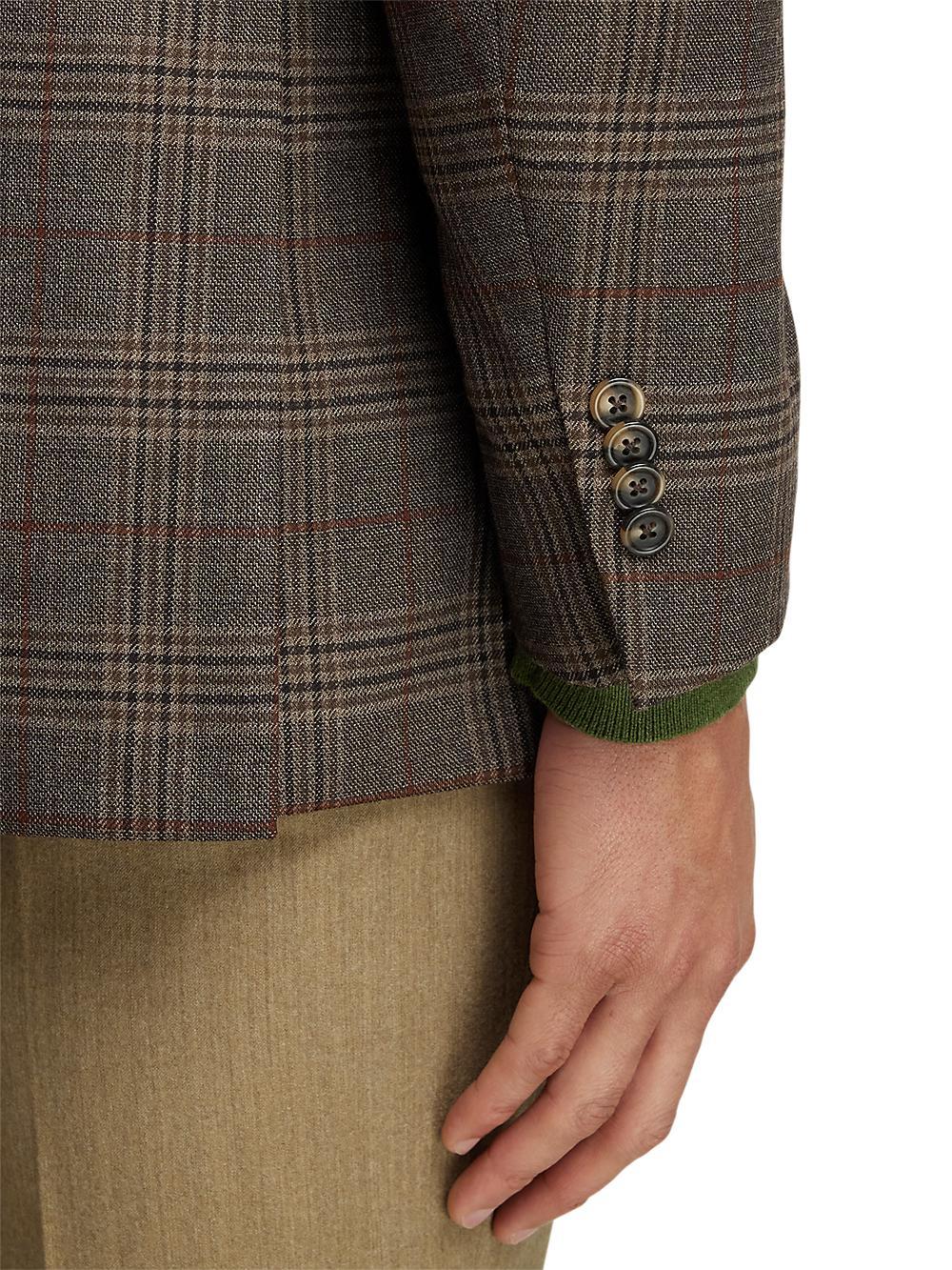 Wool Plaid Single Breasted Notch Lapel Sport Coat - Brown Product Image