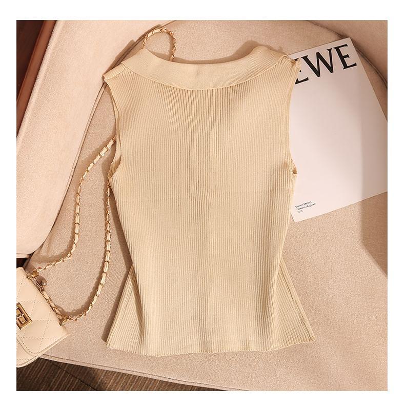 V-Neck Sleeveless Ribbed Knitted Cropped Top Product Image