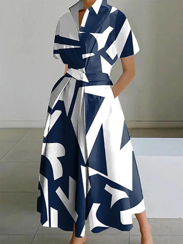 Short Sleeves Printed Lapel Maxi Dresses Product Image