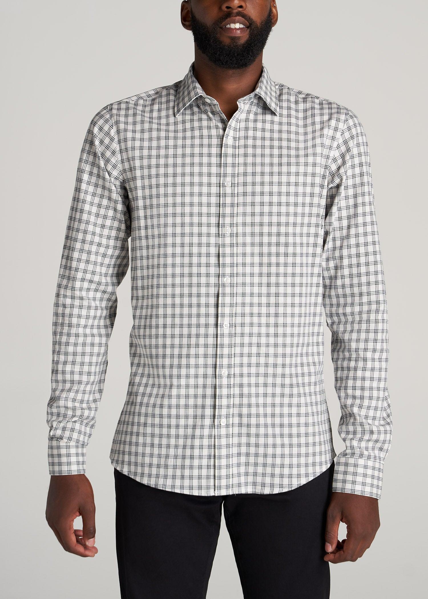 Oskar Button-Up Dress Shirt for Tall Men in Black & White Window Pane Product Image