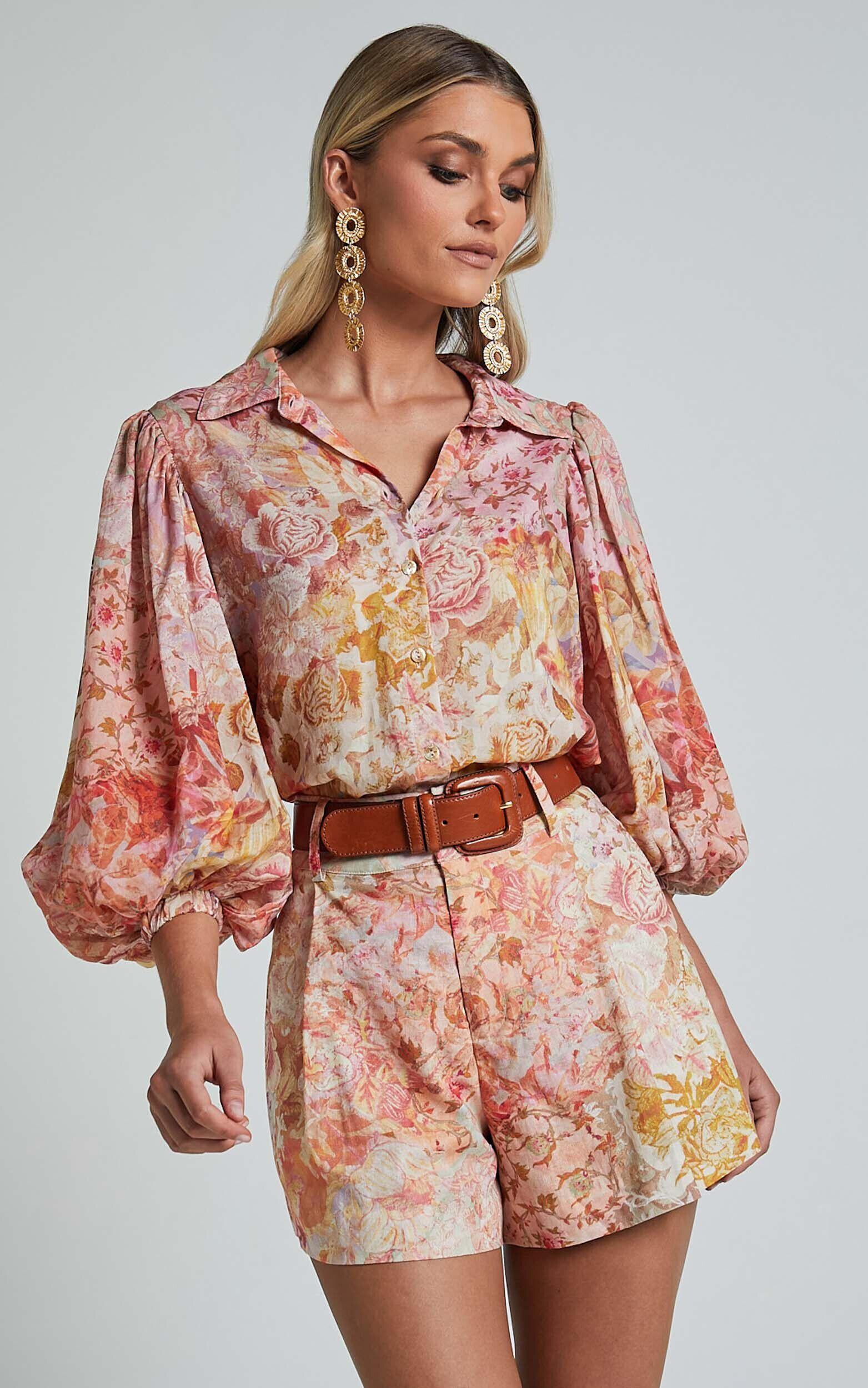 Amalie The Label - Noemie Linen Blend High Waisted Belted Tailored Shorts in Morocco Print Product Image