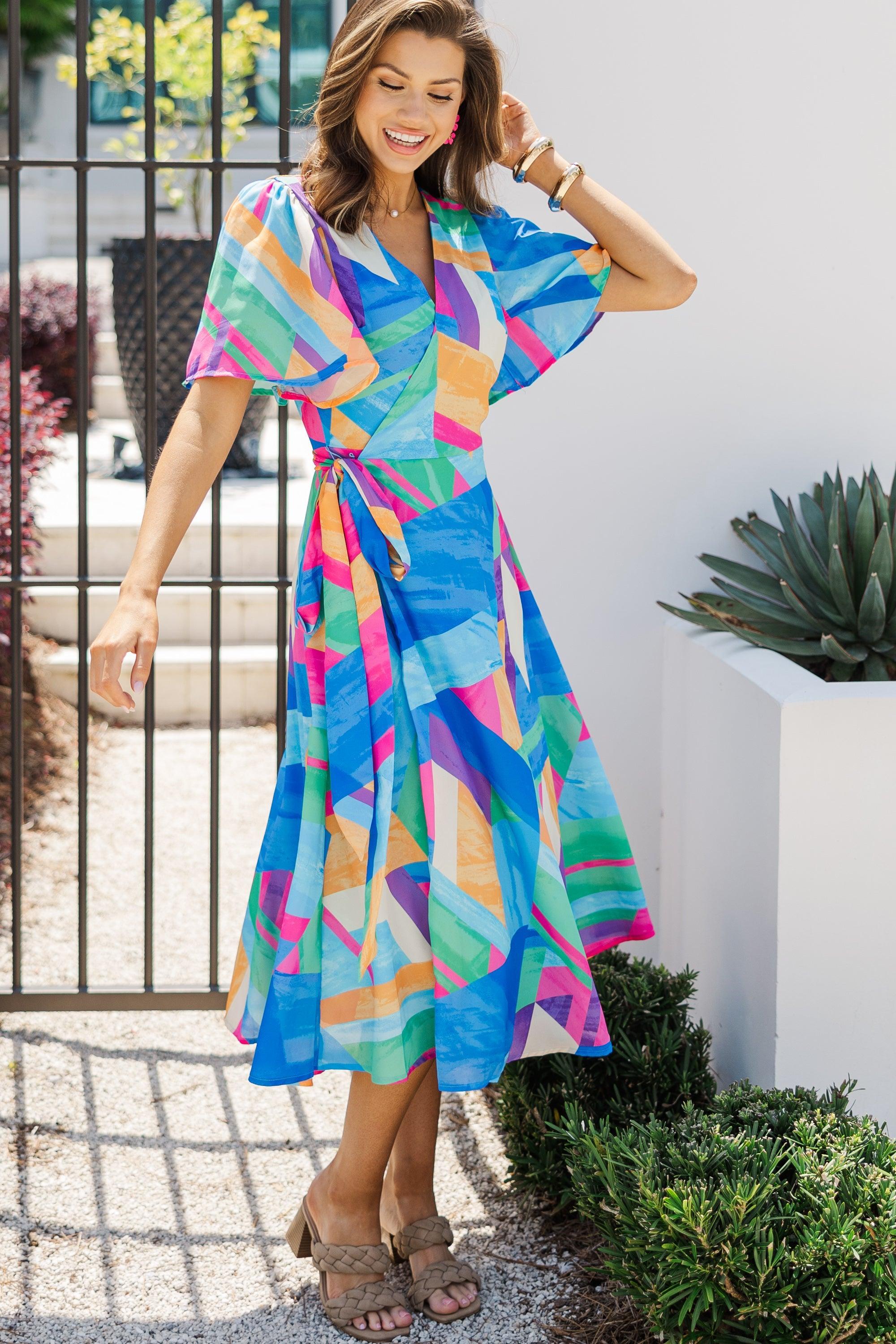 Story To Tell Blue Abstract Midi Dress Female Product Image