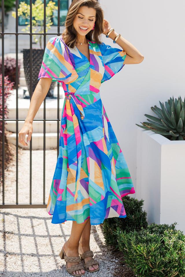 Story To Tell Blue Abstract Midi Dress Female Product Image