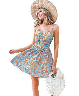 Cupshe Womens Paisley Floral Print Cutout Mini Beach Dress - Light Product Image