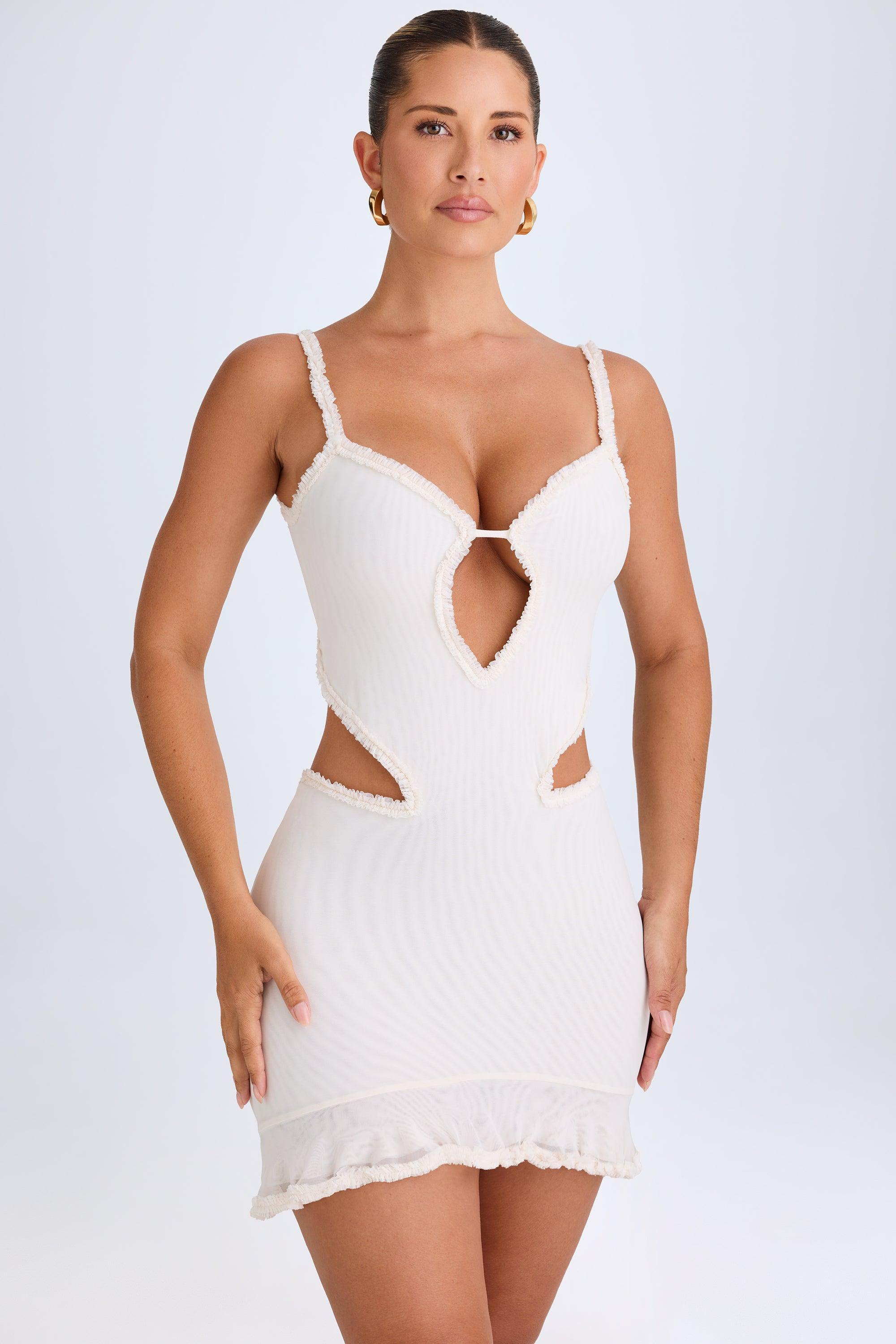 Ruffle-Appliqué Cut-Out Mini Dress in White Product Image