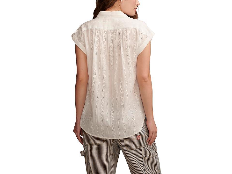 Lucky Brand Solid Short Sleeve Popover W/Schiffli (Bright ) Women's Clothing Product Image