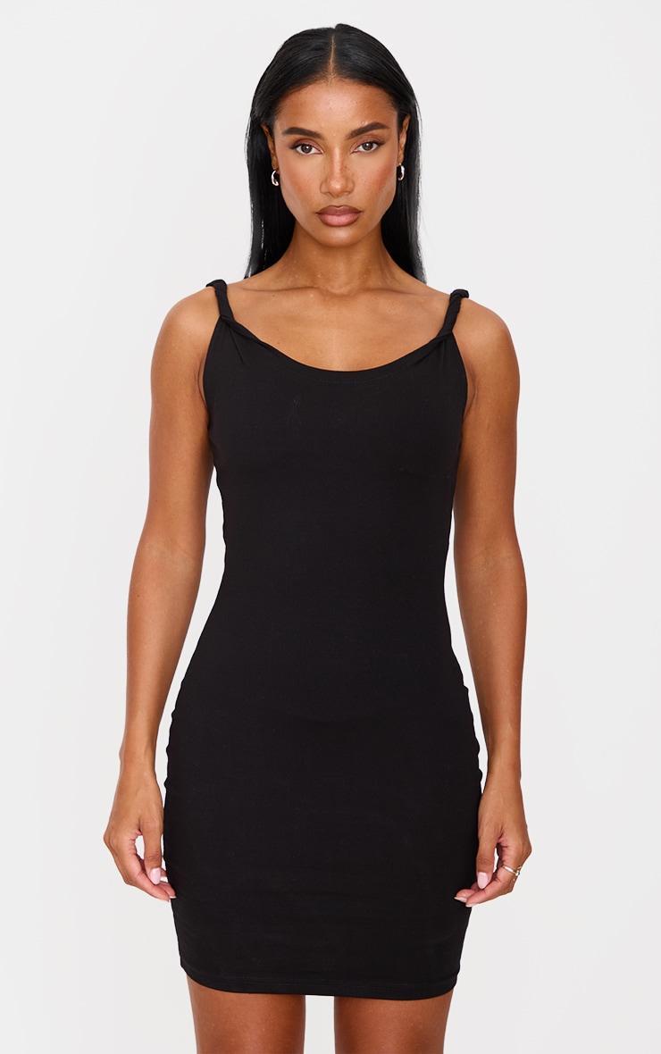 Black Cotton Twist Shoulder Sleeveless Mini Dress Product Image