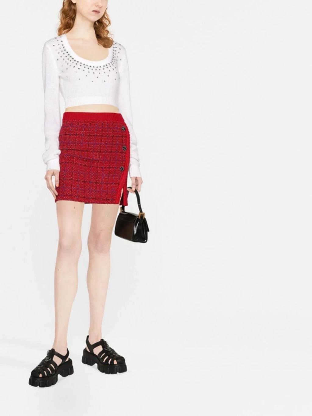 Self Portrait Melange Knit Mini Skirt In Red Product Image