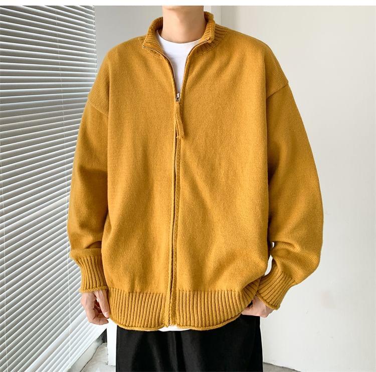 Stand Collar Plain Zip Cardigan Product Image