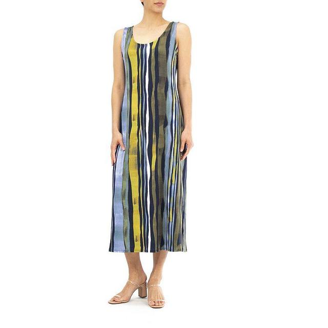 Womens Nina Leonard Bar-Back Print Maxi Dress Green Navy Product Image