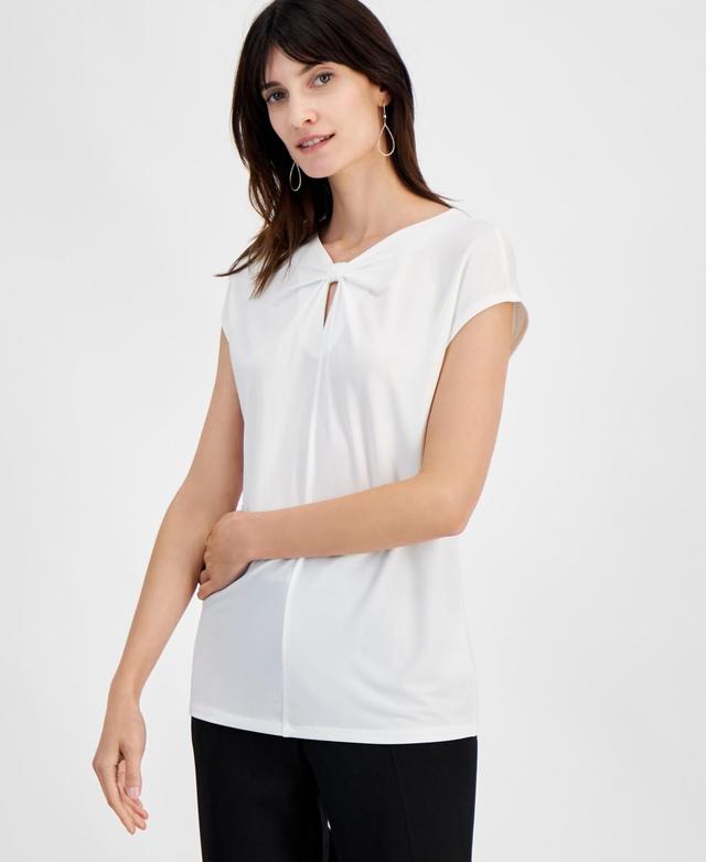 Kasper Womens Twist Keyhole-Neck Cap-Sleeve Top, Regular and Petite Sizes Product Image