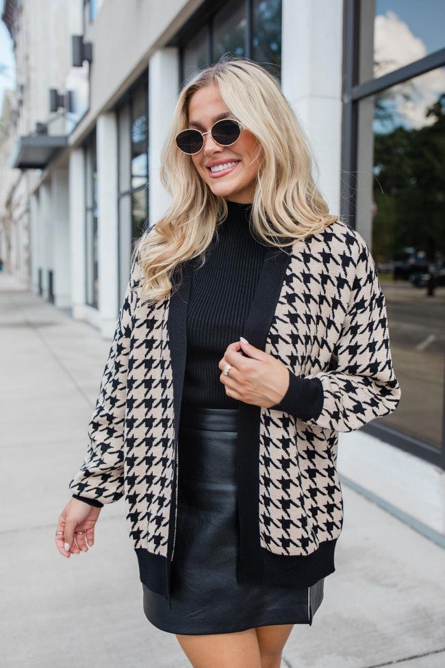 Trying Your Best Tan Houndstooth Cardigan Product Image