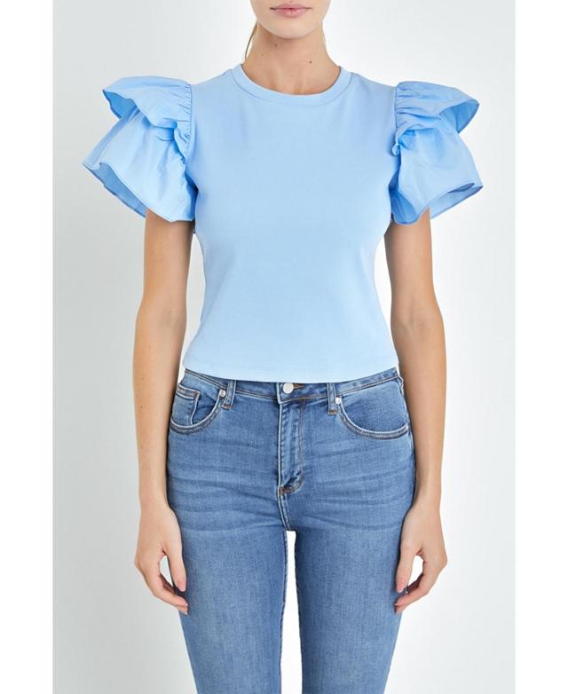 English Factory Mix Media Ruffle Sleeve Cotton Rib Top Product Image