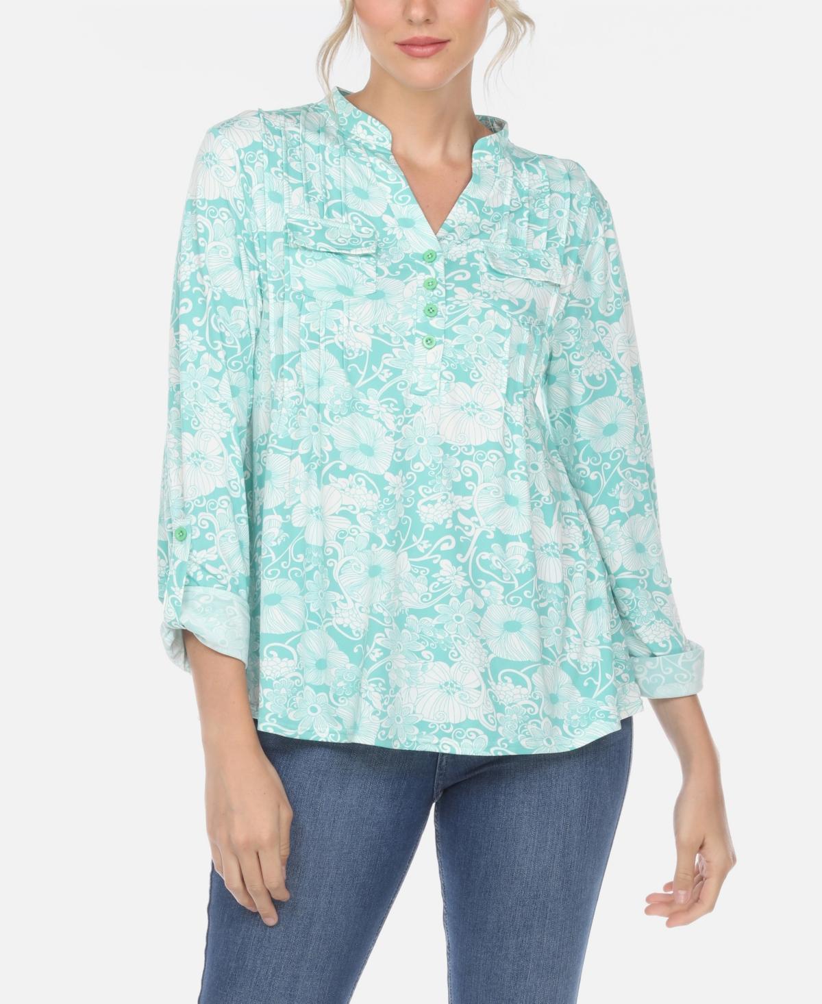 Womens White Mark Pleated Floral Print Blouse Blue Product Image