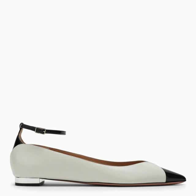 Pinot Bicolor Ankle-strap Ballerina Flats In White Black Product Image