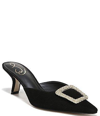 Sam Edelman Brit Suede Oversized Embellished Buckle Detail Mules Product Image