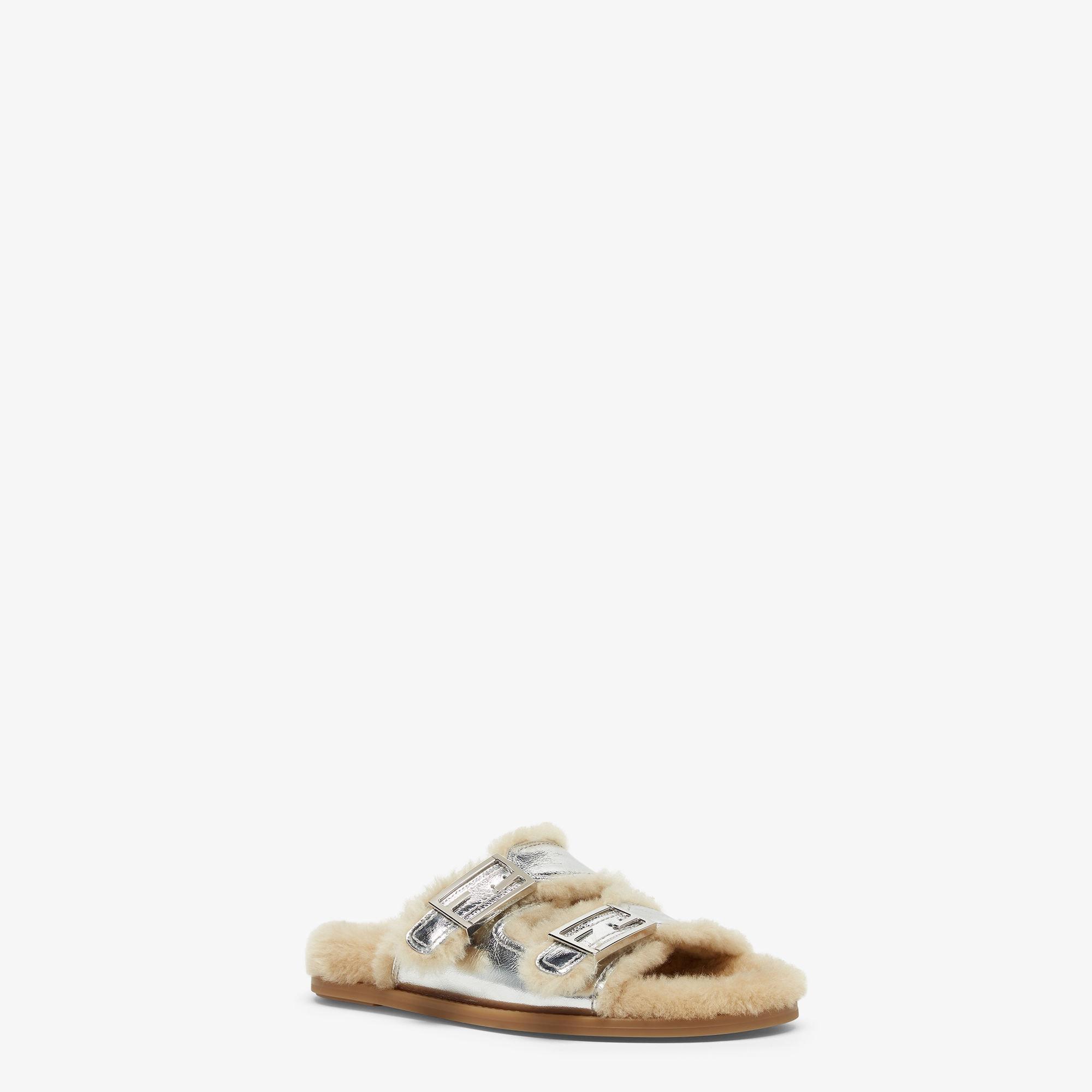 Fendi FeelSilver nappa leather slides Product Image