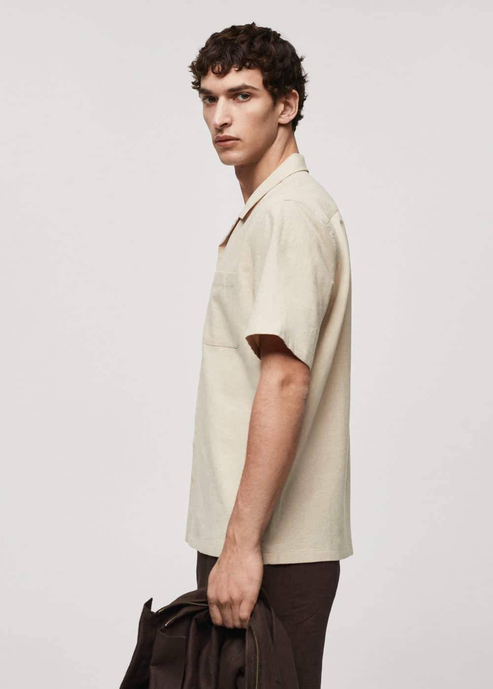 Mango Mens Short Sleeve Cotton Linen Shirt Product Image