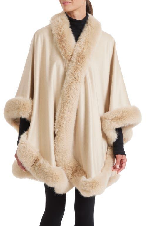 Sofia Cashmere Faux Fur Trim Cashmere Cape Product Image