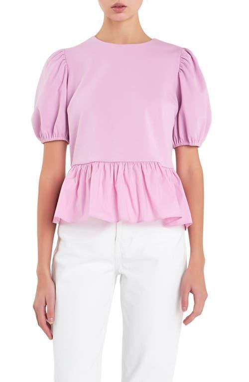 English Factory Mixed Media Puff Sleeve Peplum Top Product Image