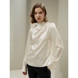 Asymmetrical Silk Blouse with Puff Sleeves Product Image