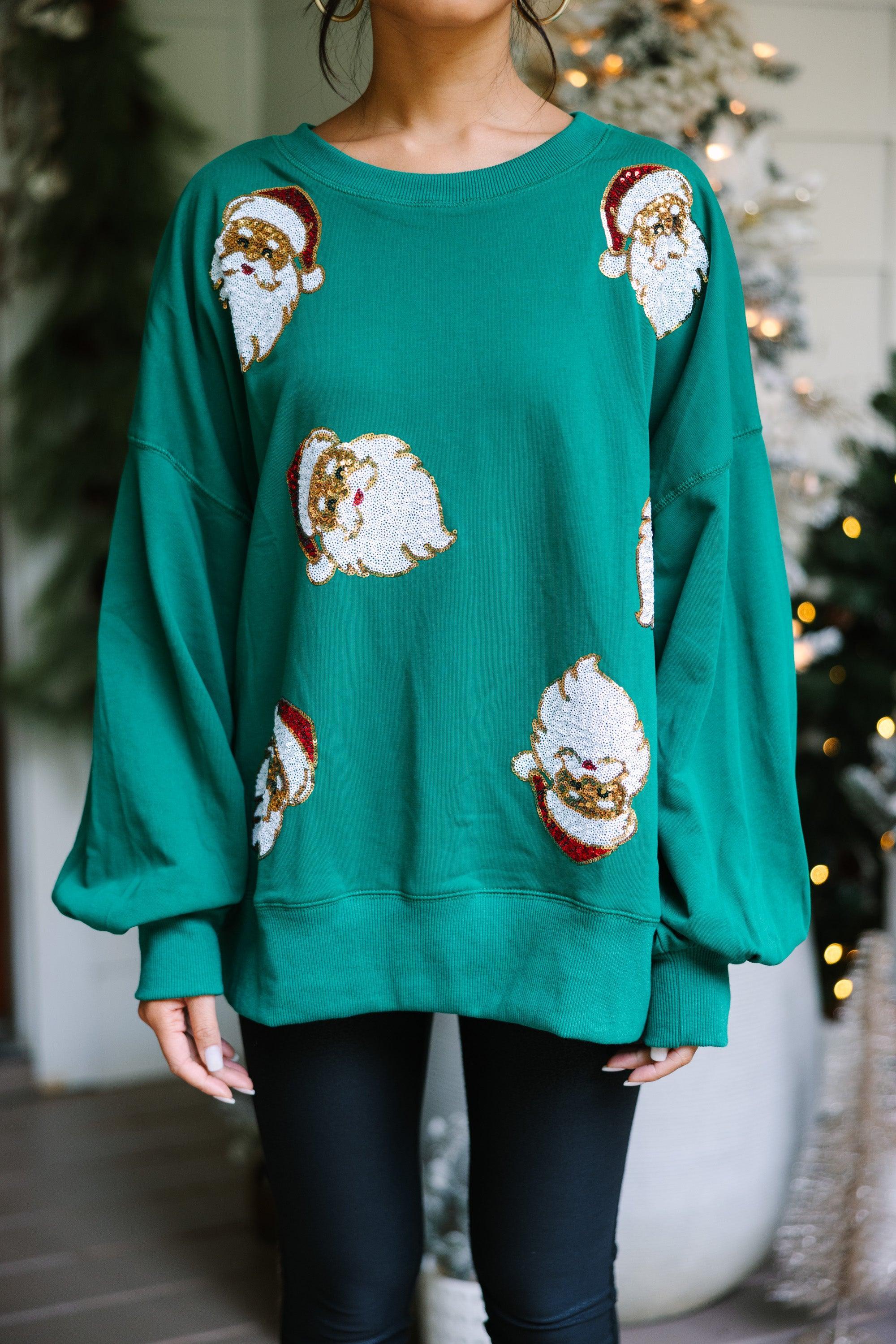 I Know Him Green Sequin Santa Pullover Female Product Image