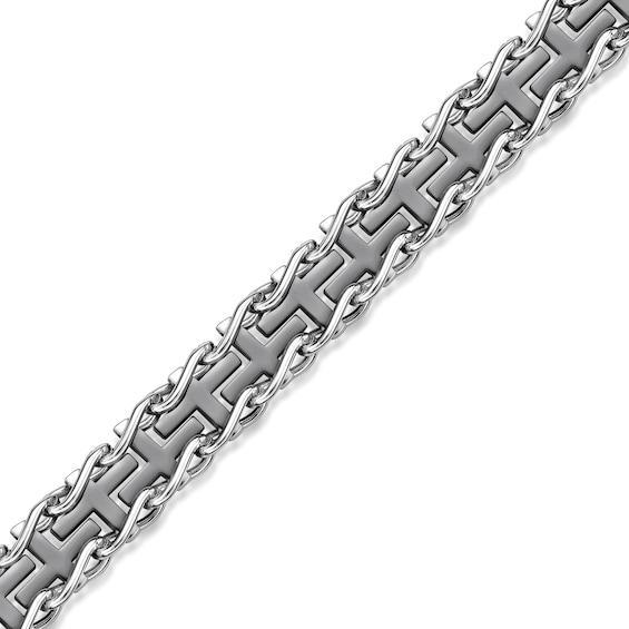 Men's Black IP Railroad Cross Link Bracelet in Stainless Steel - 8.5" Product Image