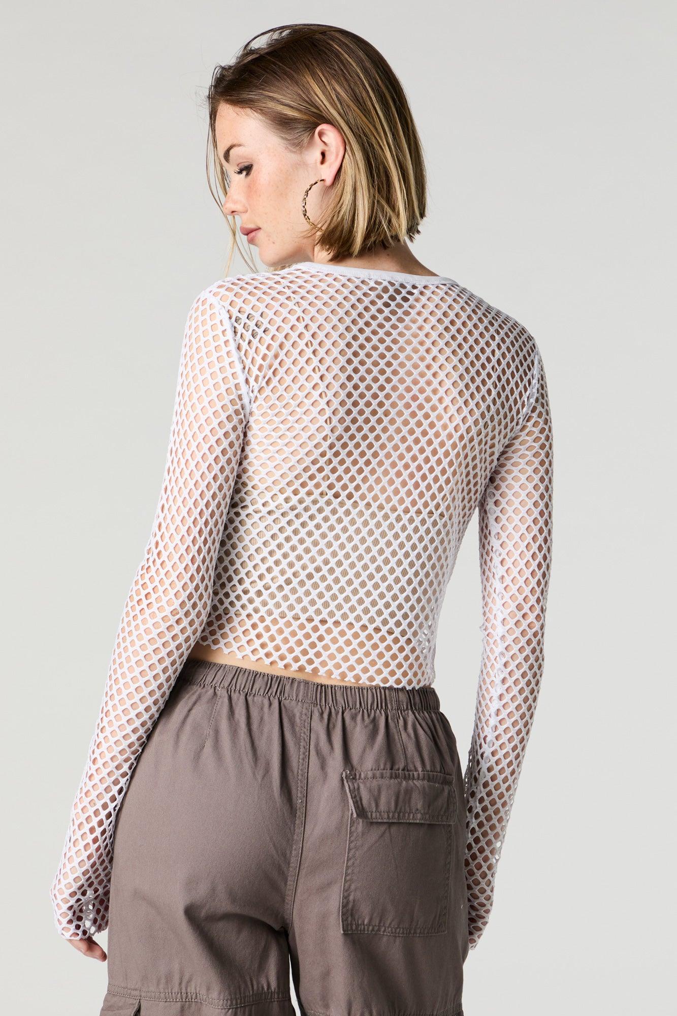 Wide Fishnet Long Sleeve Crop Top Female Product Image