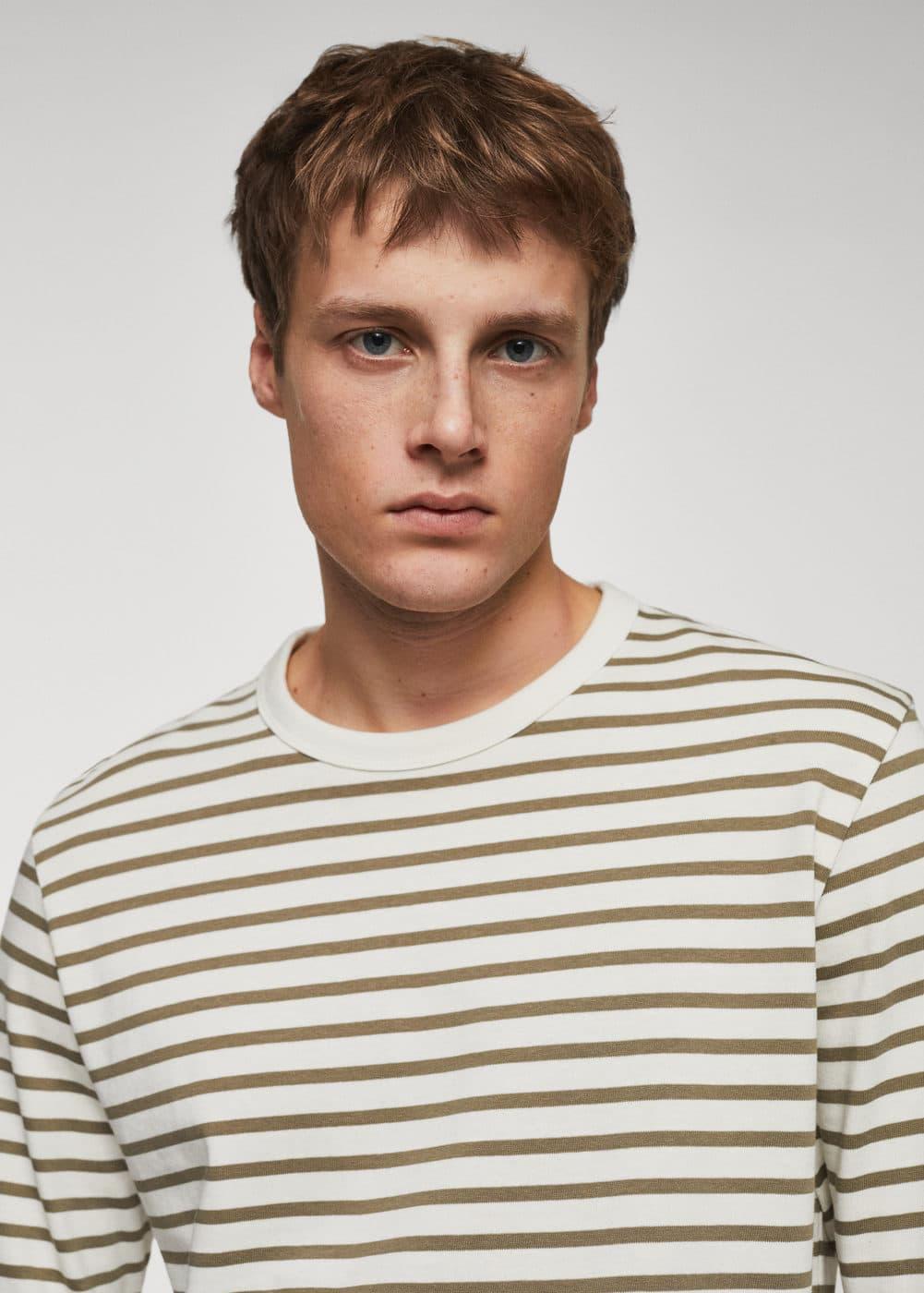 MANGO MAN - Striped long sleeves t-shirt olive greenMen Product Image