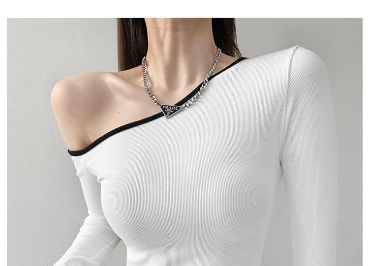 Contrasted One-Shoulder Crop T-Shirt Product Image