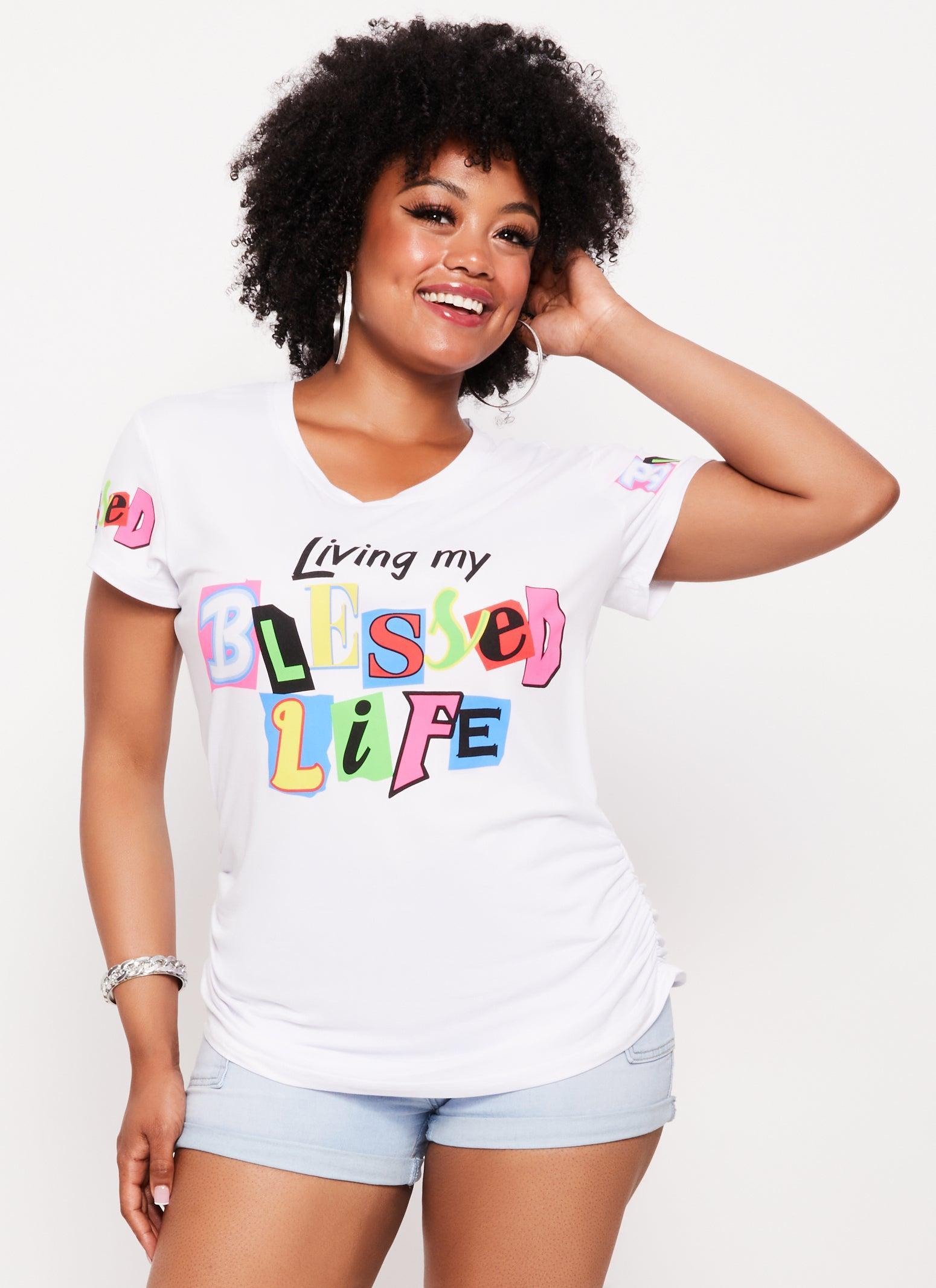 Womens Plus Size Living My Best Life Ruched Graphic Tee Product Image