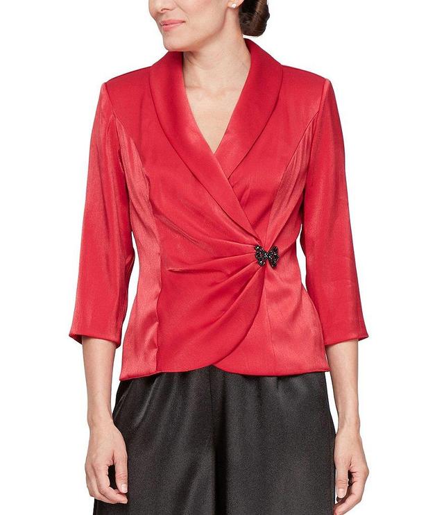 Alex Evenings V-Neck 3/4 Sleeve Beaded Bow Shimmer Wrap Blouse Product Image