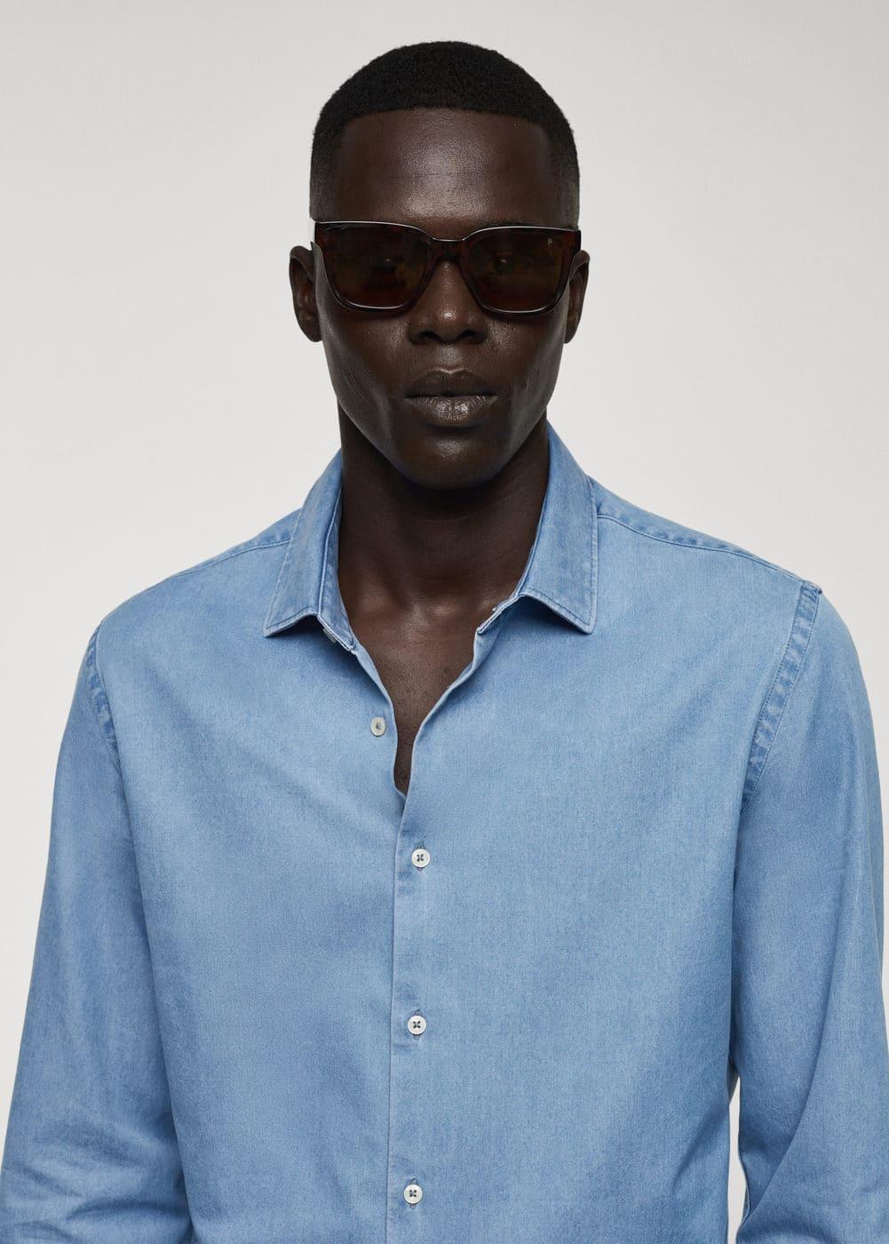 MANGO MAN - Slim-fit chambray cotton shirt light blueMen Product Image