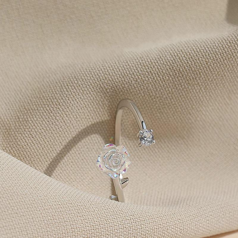 Rose Rhinestone Alloy Open Ring Product Image