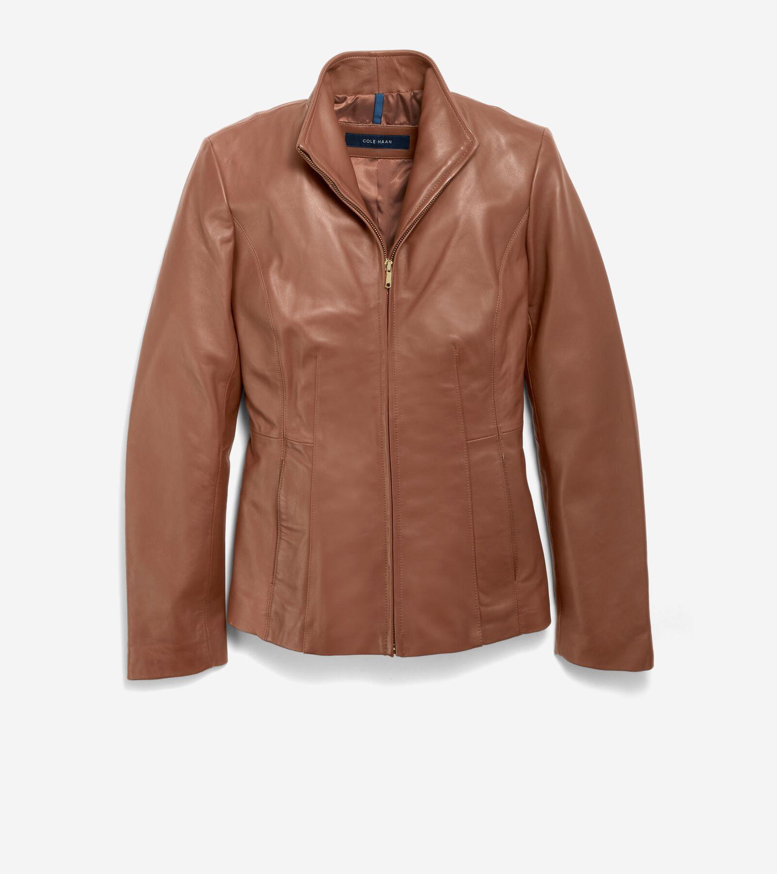 Cole Haan Wing Collar Leather Jacket Women's Clothing Product Image