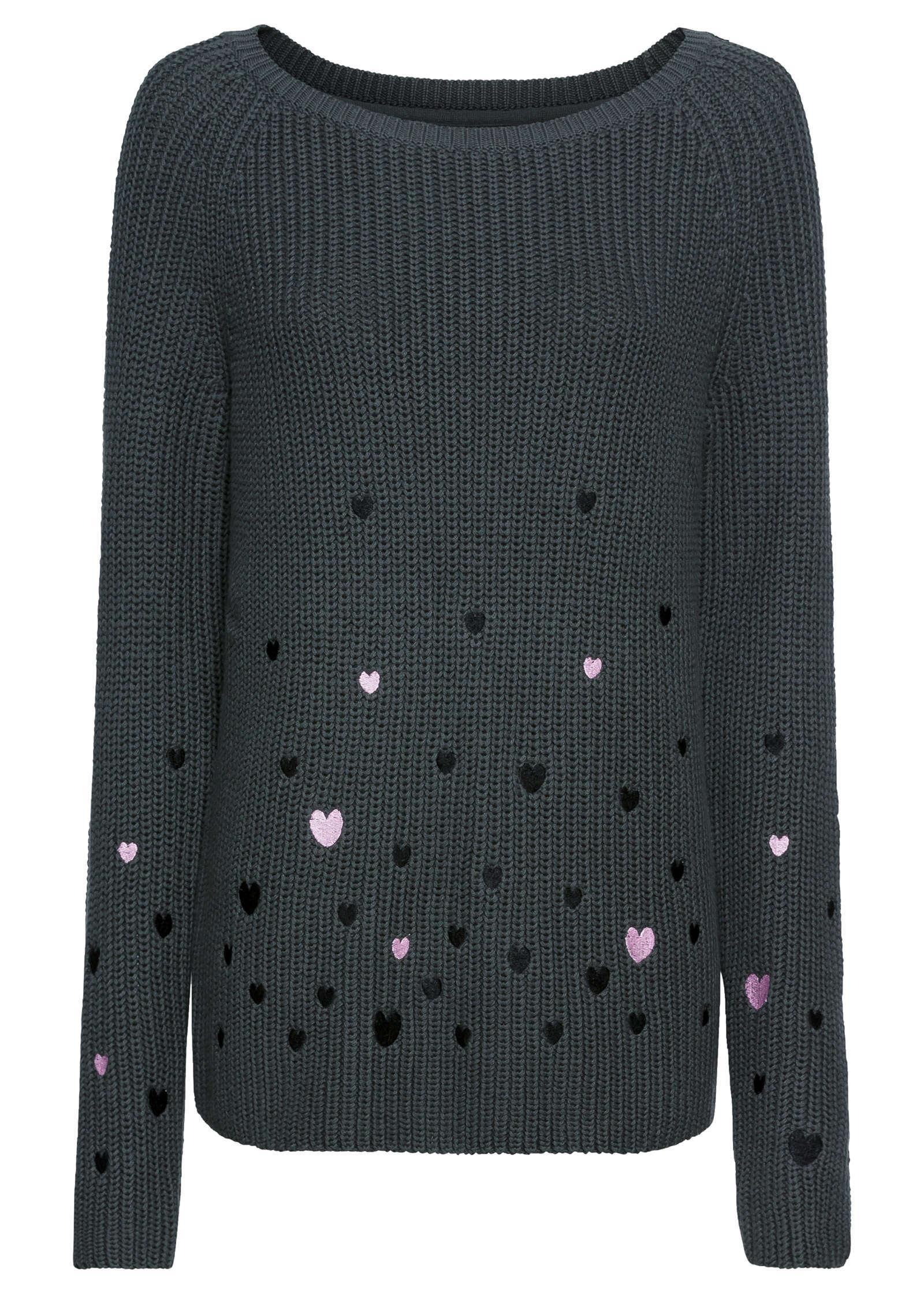 Heart Embroidered Sweater - Dark Grey Product Image