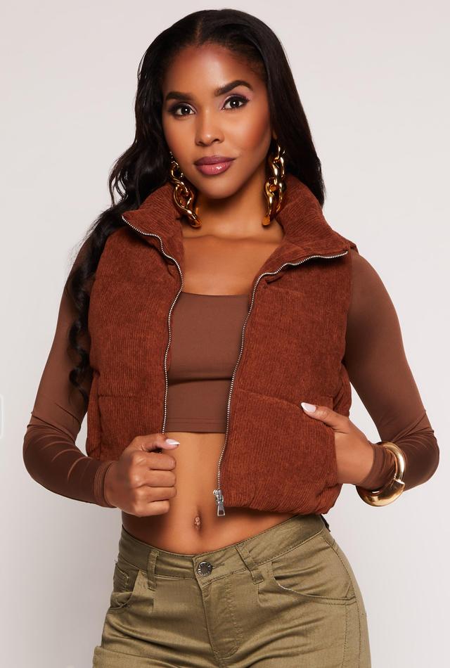 Womens Corduroy Zip Front Cropped Puffer Vest Product Image