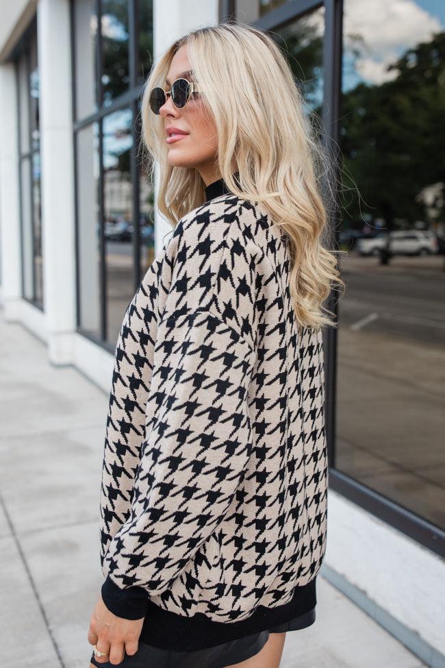 Trying Your Best Tan Houndstooth Cardigan Product Image