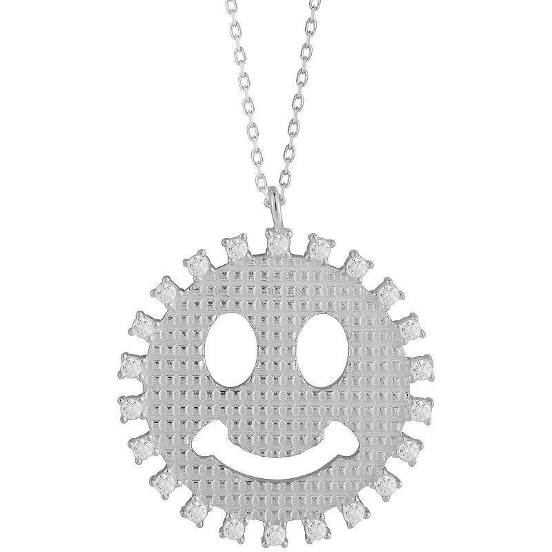 Sunkissed Sterling Cubic Zirconia Smiley Face Medallion Necklace, Womens Silver Tone Product Image