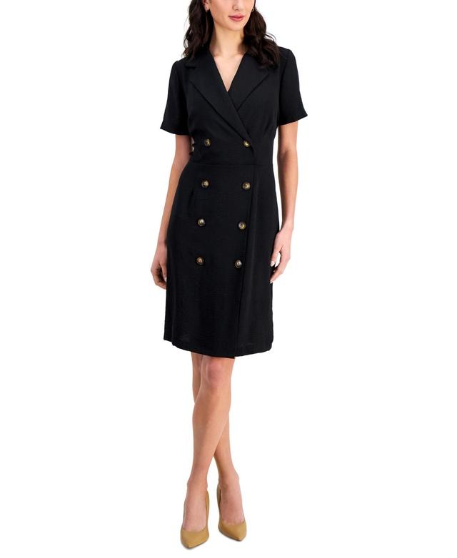 Connected Womens Double-Breasted Short-Sleeve Sheath Dress Product Image