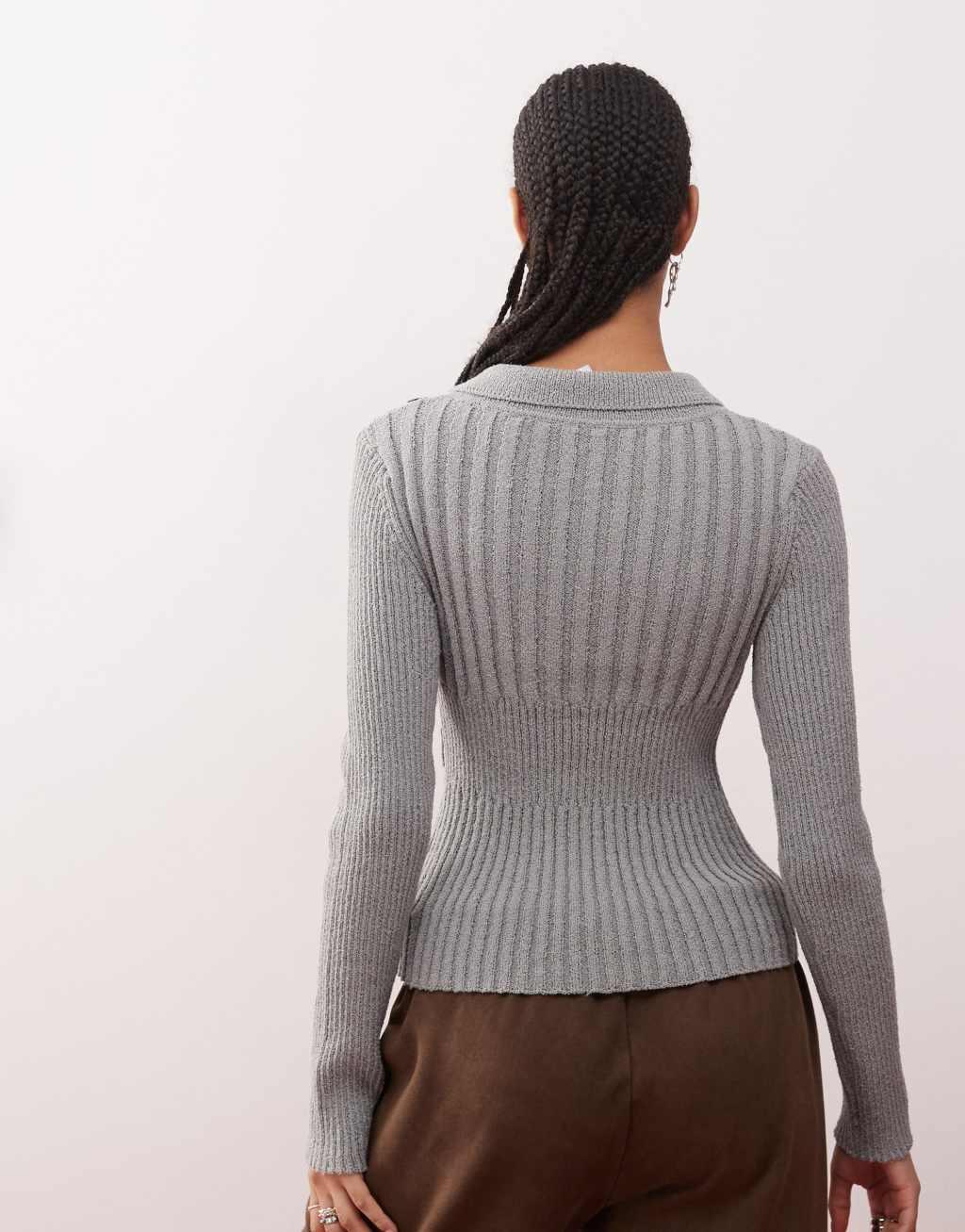 COLLUSION button down knitted top in gray Product Image