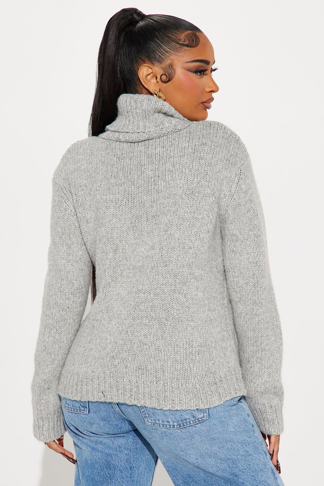 Feels Like Fall Turtle Neck Sweater - Heather Grey Product Image