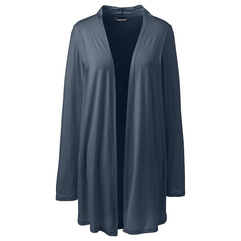 Womens Lands End Draped Long Open-Front Cardigan Radiant Blue Product Image