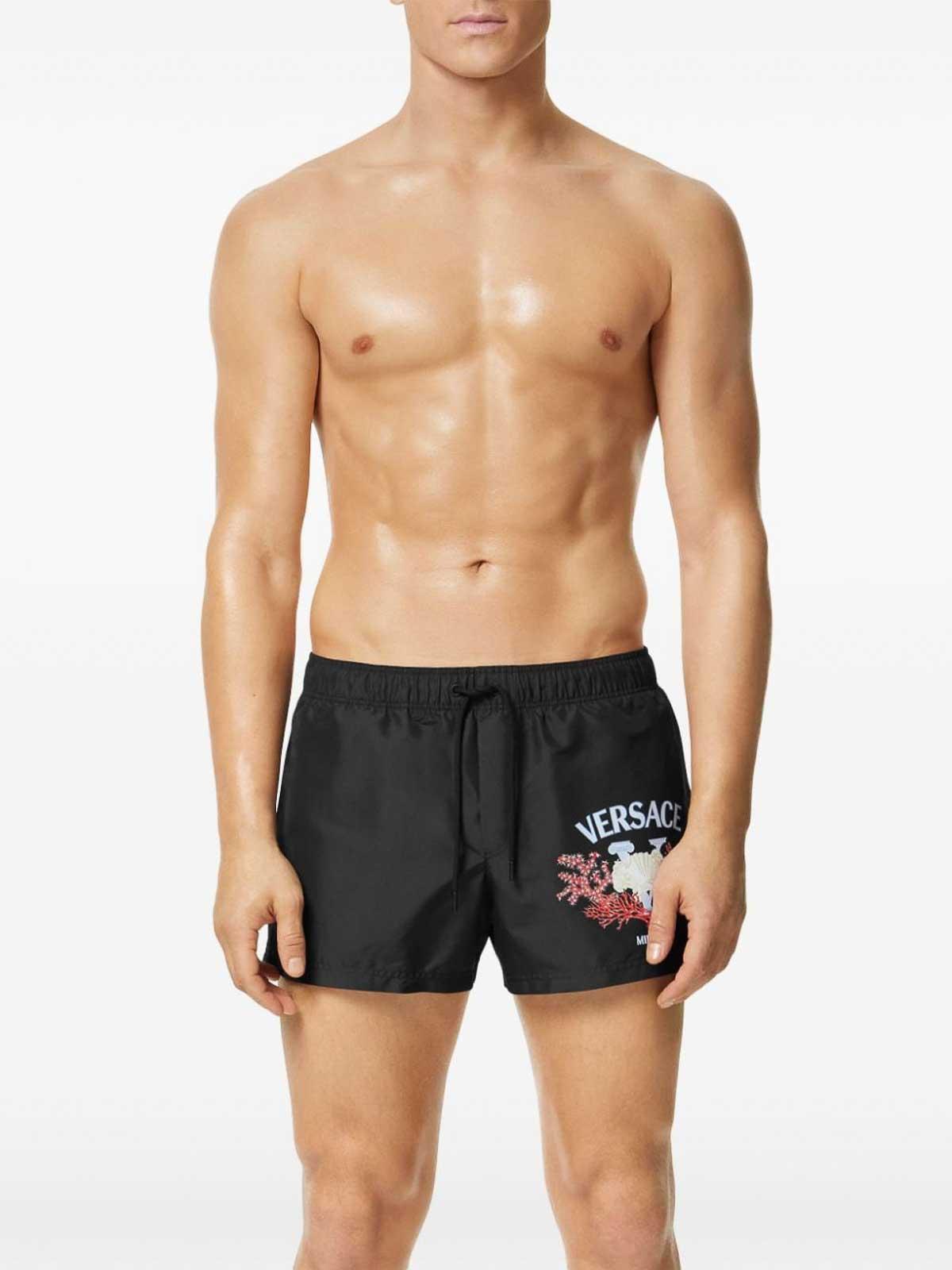 Swim Shorts With Front Print And Logo In Black Product Image