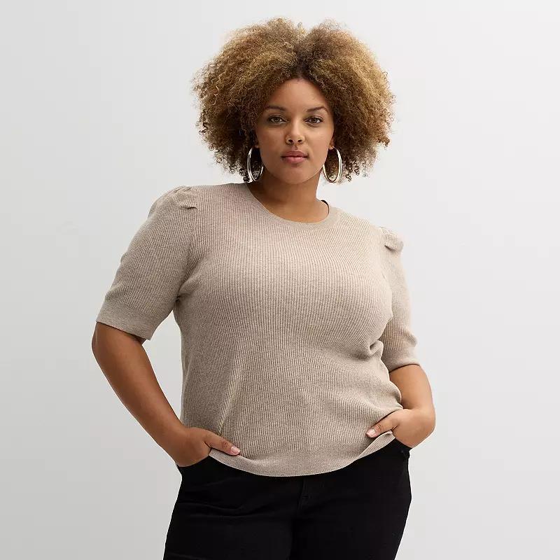 Plus Size Nine West Sweater Rib Tee, Womens Gale Grey Product Image