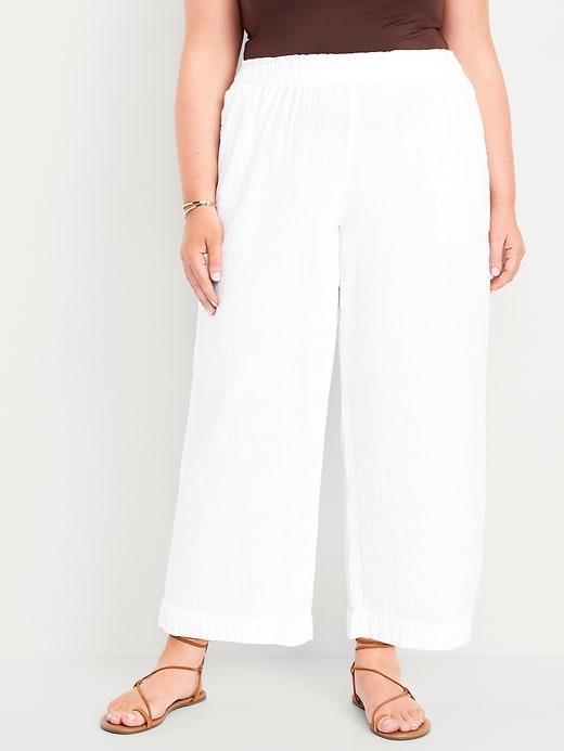 High-Waisted Crinkle Gauze Ankle Pants Product Image